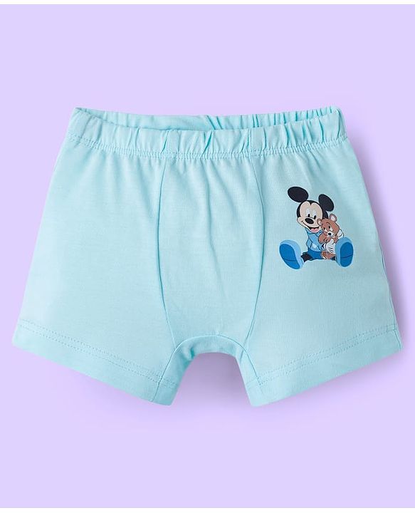 Babyhug Disney Lycra Knit Trunks with Mickey Mouse Graphic Pack of 3 - Light Blue White & Light Green