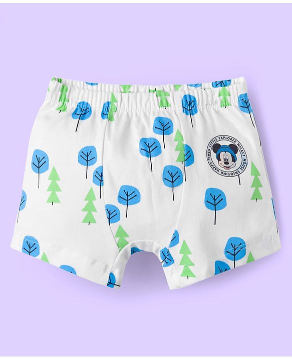 Babyhug Disney Lycra Knit Trunks with Mickey Mouse Graphic Pack of 3 - Light Blue White & Light Green