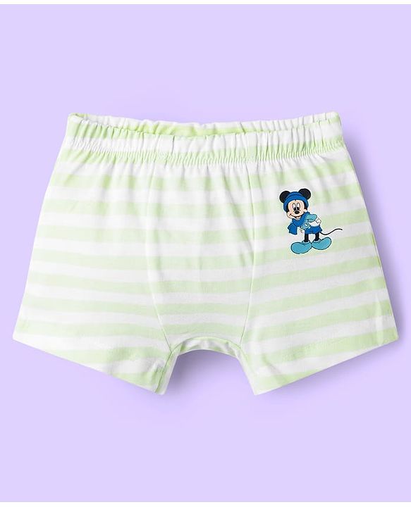 Babyhug Disney Lycra Knit Trunks with Mickey Mouse Graphic Pack of 3 - Light Blue White & Light Green