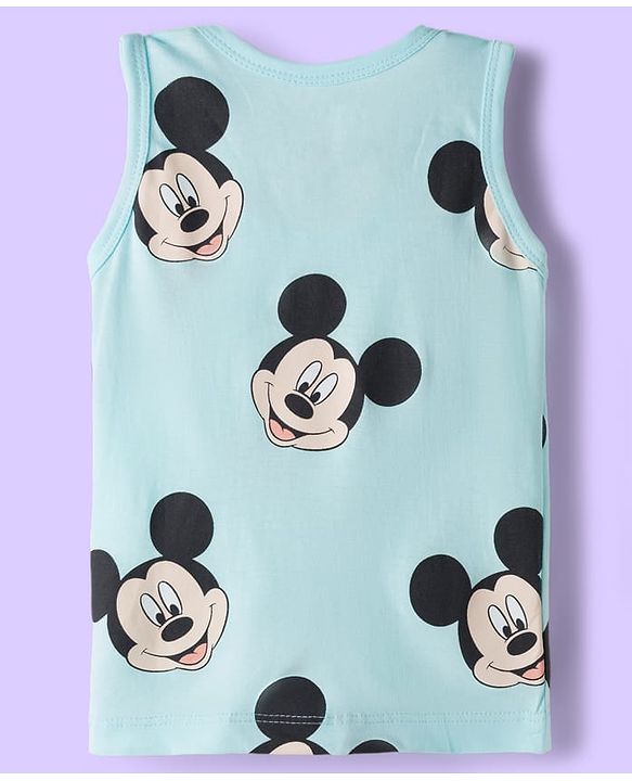 Babyhug Disney Single Jersey Knit Sleeveless Vest with Mickey Mouse Graphic Pack of 3 - Light Blue White & Light Green