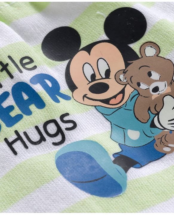 Babyhug Disney Interlock Knit Full Length Diaper Leggings With Mickey Mouse Print Pack Of 3 - Light Blue White & Green