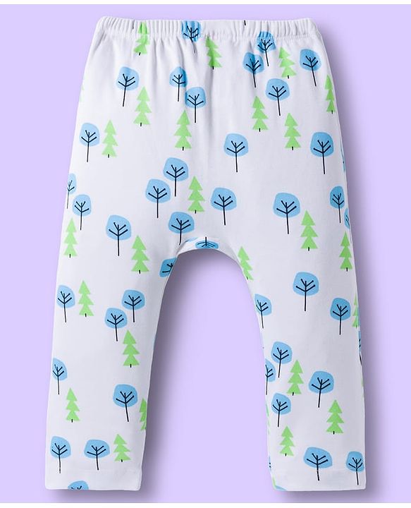 Babyhug Disney Interlock Knit Full Length Diaper Leggings With Mickey Mouse Print Pack Of 3 - Light Blue White & Green