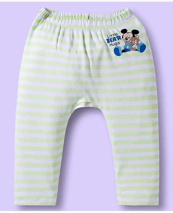 Babyhug Disney Interlock Knit Full Length Diaper Leggings With Mickey Mouse Print Pack Of 3 - Light Blue White & Green