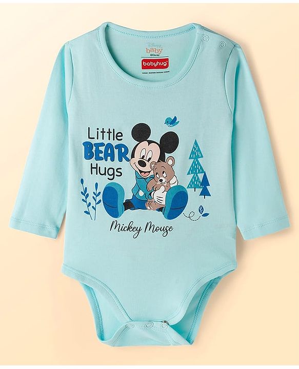 Babyhug Disney Interlock Knit Full Sleeves Onesies with Minnie Mouse Graphic Pack of 3 - Light Green Light Blue & White