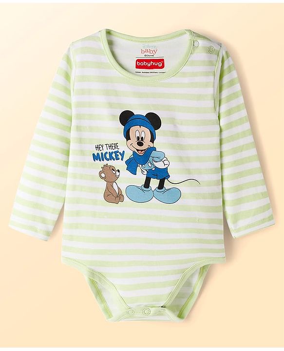 Babyhug Disney Interlock Knit Full Sleeves Onesies with Minnie Mouse Graphic Pack of 3 - Light Green Light Blue & White