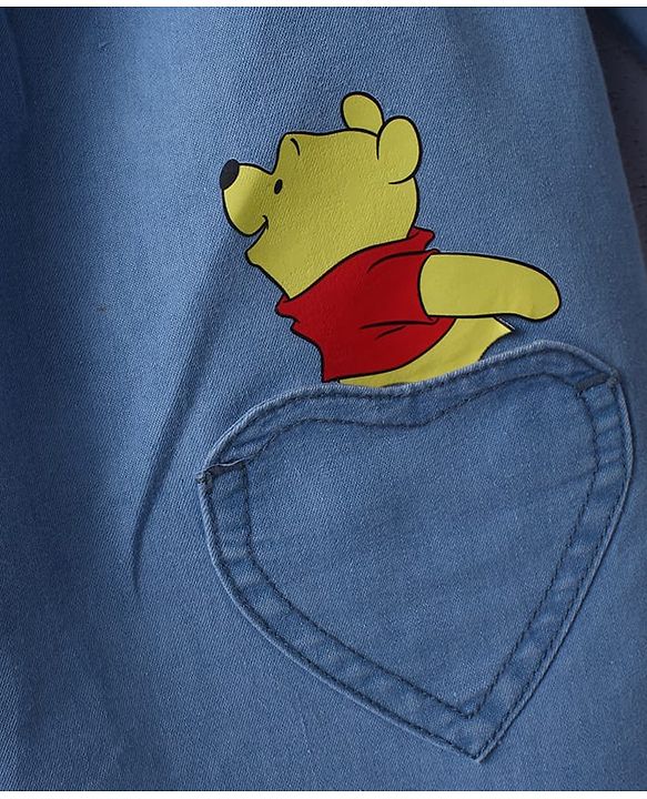 Babyhug Disney Denim Knit Dress with Full Sleeves and Piglet Embroidery in Blue