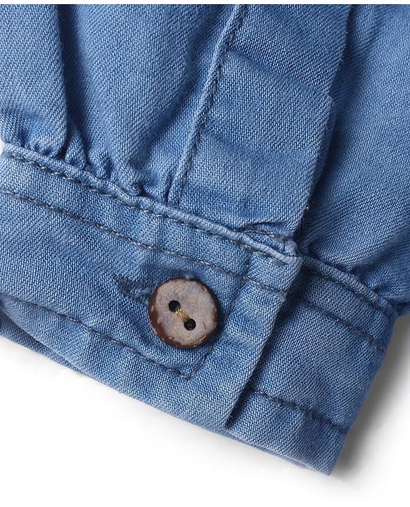 Babyhug Disney Denim Knit Dress with Full Sleeves and Piglet Embroidery in Blue