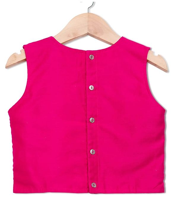 Pine Kids Woven Sleeveless Smoke Detailing Embroidered Choli & Lahenga Set With Dupatta - Pink