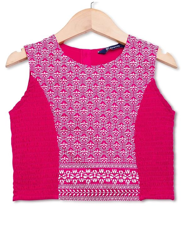 Pine Kids Woven Sleeveless Smoke Detailing Embroidered Choli & Lahenga Set With Dupatta - Pink