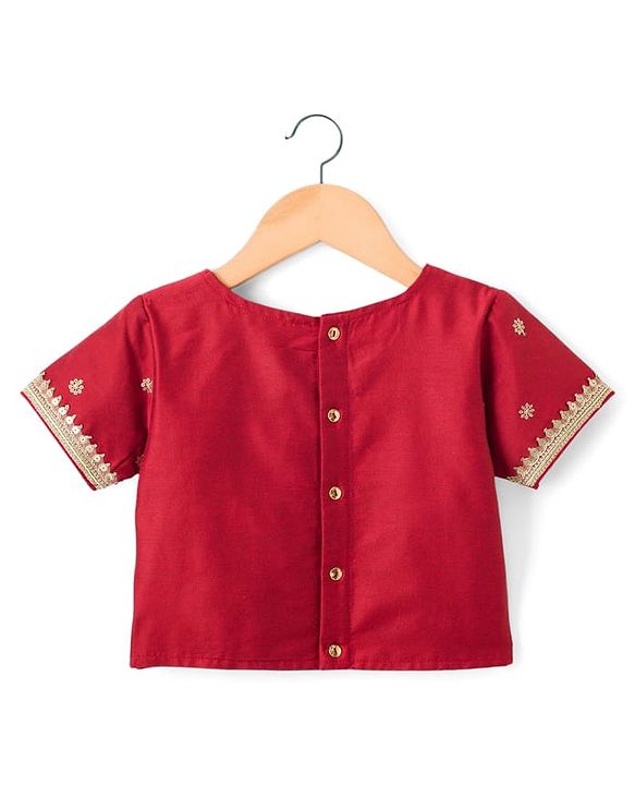 Pine Kids Woven Half Sleeves Lehenga Choli Set With Floral Print & Dupatta - Rust Orange