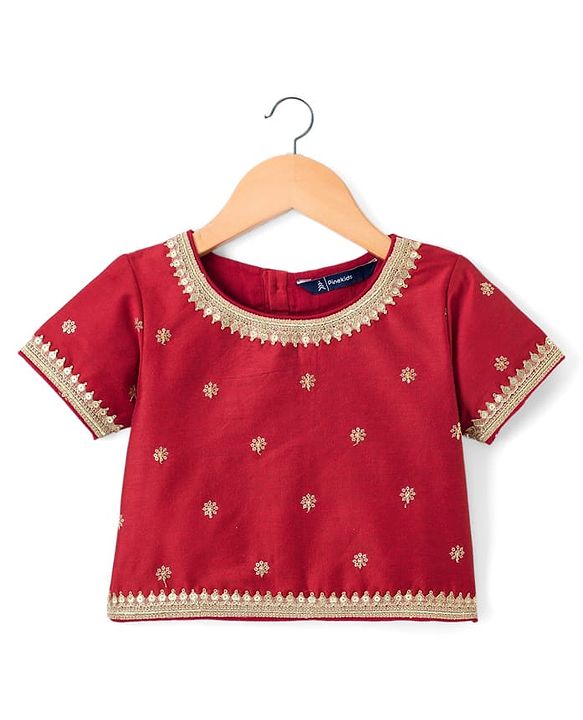 Pine Kids Woven Half Sleeves Lehenga Choli Set With Floral Print & Dupatta - Rust Orange