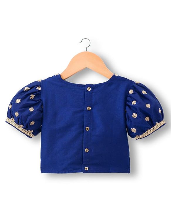 Pine Kids Woven Half Sleeves Choli Lehenga & Dupatta Set With Floral Foil Embroidered & Printed - Navy Blue & Pink