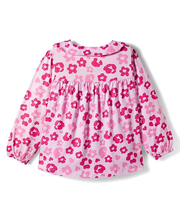 Babyhug Cotton Knit Full Sleeves Co-ords Night Suit With Floral Print - Pink