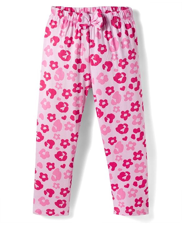 Babyhug Cotton Knit Full Sleeves Co-ords Night Suit With Floral Print - Pink