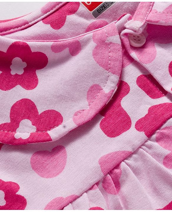 Babyhug Cotton Knit Full Sleeves Co-ords Night Suit With Floral Print - Pink