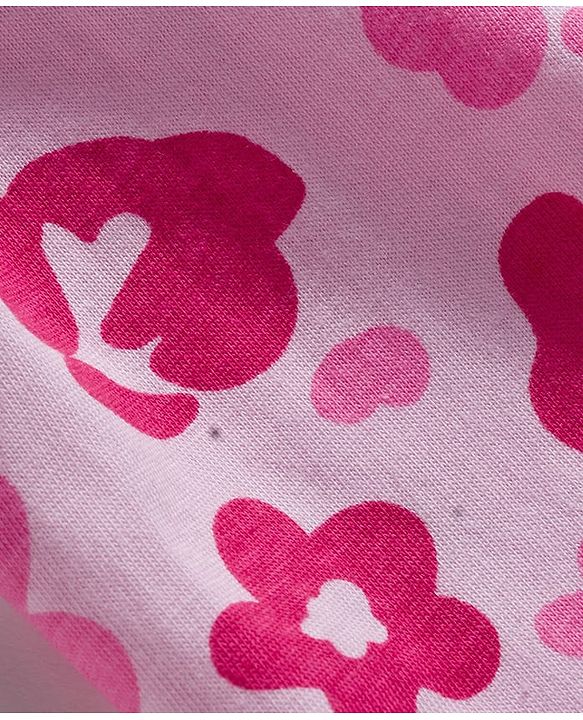 Babyhug Cotton Knit Full Sleeves Co-ords Night Suit With Floral Print - Pink