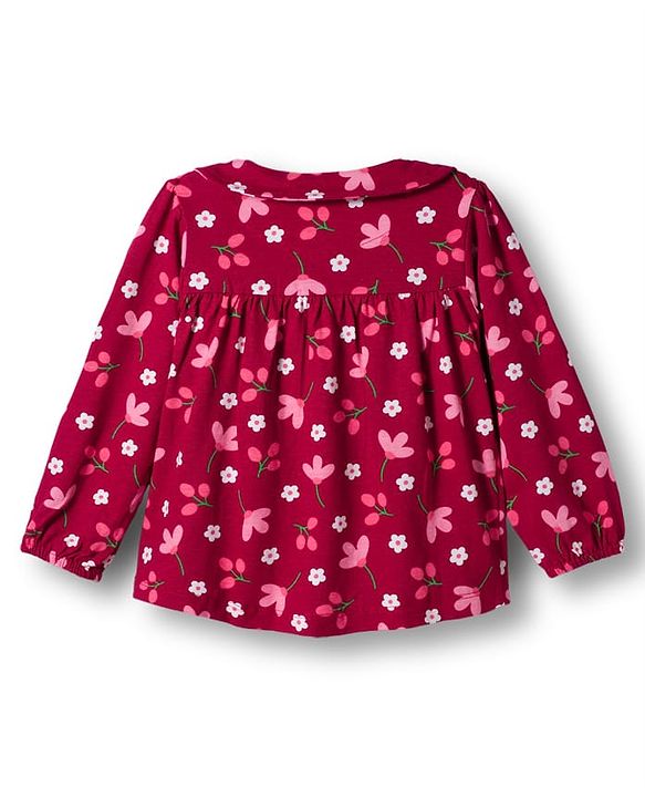 Babyhug Cotton Knit Full Sleeves Co-ords Night Suit With Floral Print - Maroon