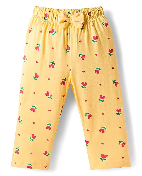 Babyhug Cotton Knit Full Sleeves Co-Ord Night Suit with Floral  Print - Yellow
