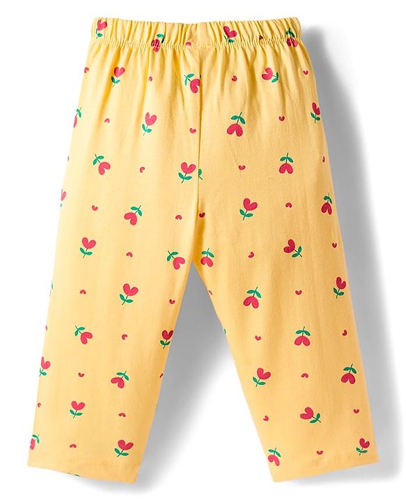 Babyhug Cotton Knit Full Sleeves Co-Ord Night Suit with Floral  Print - Yellow