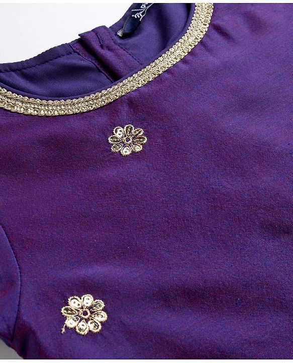 Pine Kids Woven Half Sleeves Tropical Theme Printed Choli Lehenga Set with Dupatta & Lace Detailing - Purple