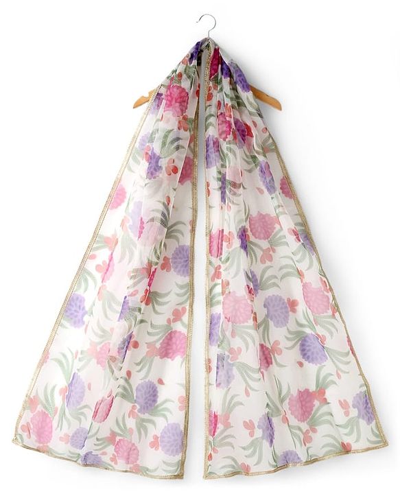 Pine Kids Woven Half Sleeves Tropical Theme Printed Choli Lehenga Set with Dupatta & Lace Detailing - Purple
