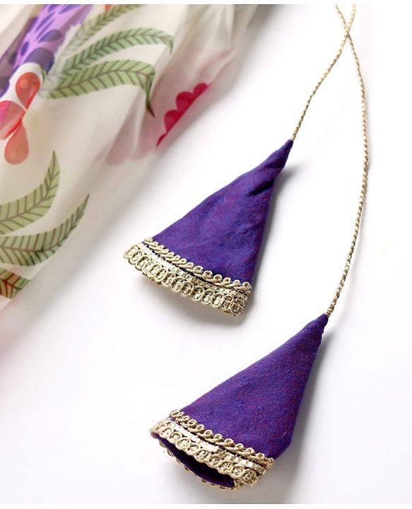 Pine Kids Woven Half Sleeves Tropical Theme Printed Choli Lehenga Set with Dupatta & Lace Detailing - Purple