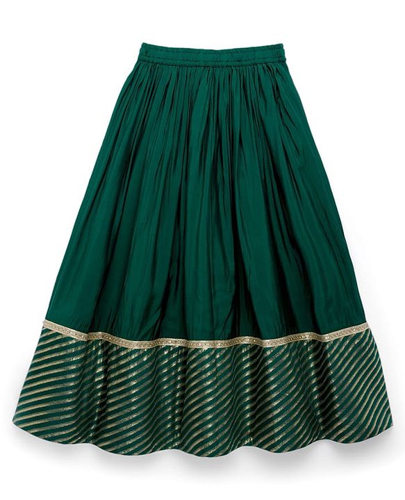 Pine Kids Woven Three Fourth Sleeves Choli Lehenga & Dupatta Set with Floral Print - Mint Green