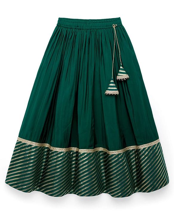 Pine Kids Woven Three Fourth Sleeves Choli Lehenga & Dupatta Set with Floral Print - Mint Green