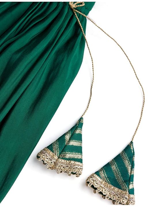 Pine Kids Woven Three Fourth Sleeves Choli Lehenga & Dupatta Set with Floral Print - Mint Green