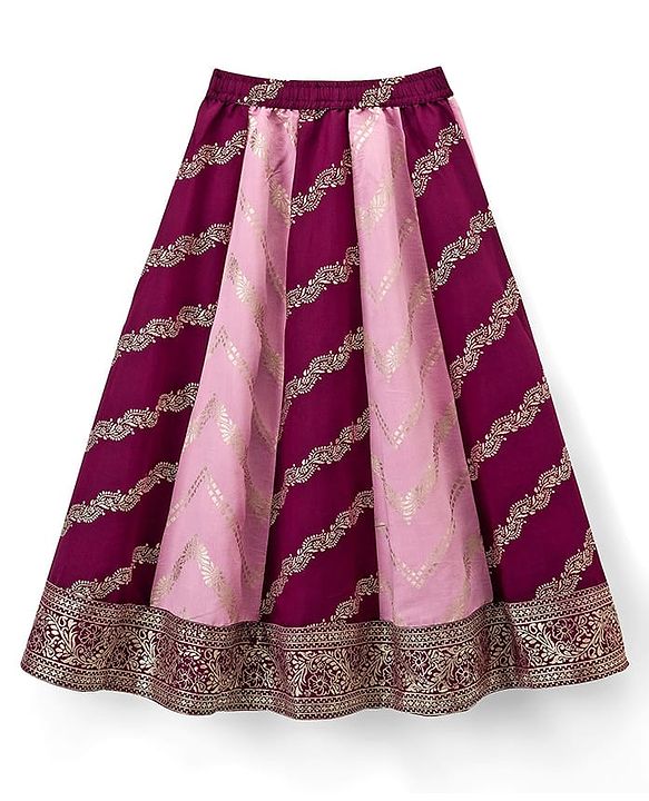 Pine Kids Woven Half Sleeves Choli Lehenga Set with Dupatta & Foil Print - Pink