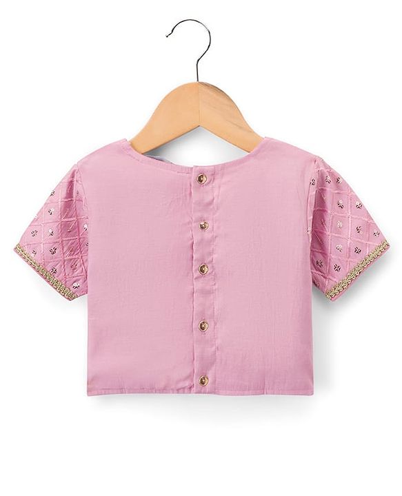 Pine Kids Woven Half Sleeves Choli Lehenga Set with Dupatta & Foil Print - Pink