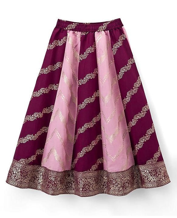 Pine Kids Woven Half Sleeves Choli Lehenga Set with Dupatta & Foil Print - Pink