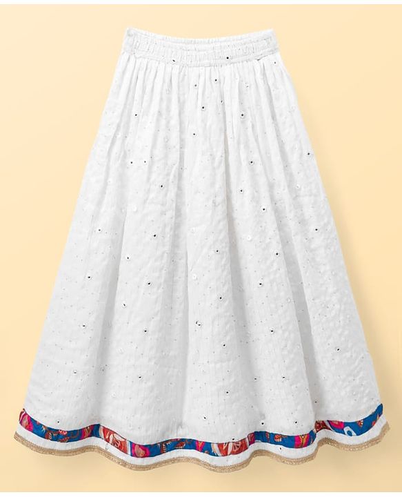 Pine Kids Woven Choli Lehenga Set with Full Sleeves Jacket & Floral Print - White & Blue