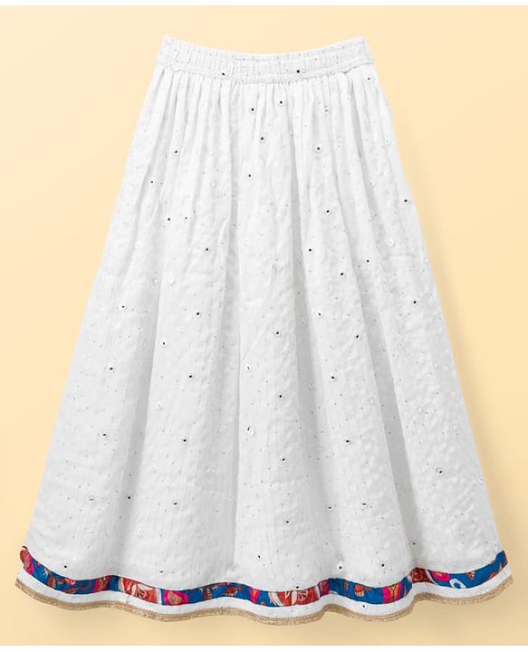 Pine Kids Woven Choli Lehenga Set with Full Sleeves Jacket & Floral Print - White & Blue