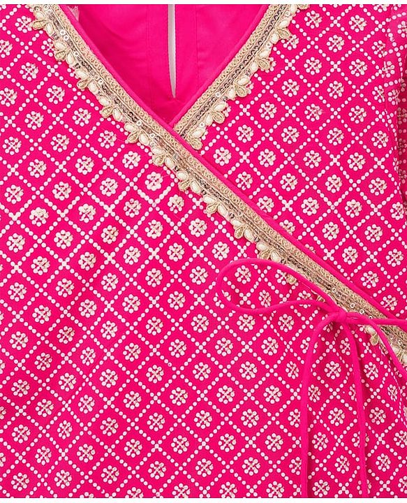 Pine Kids Cotton Woven Choli Lehenga & Dupatta Set With Floral Foil Print - Pink