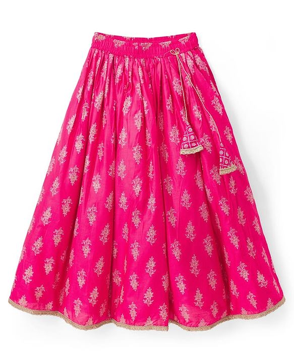 Pine Kids Cotton Woven Choli Lehenga & Dupatta Set With Floral Foil Print - Pink