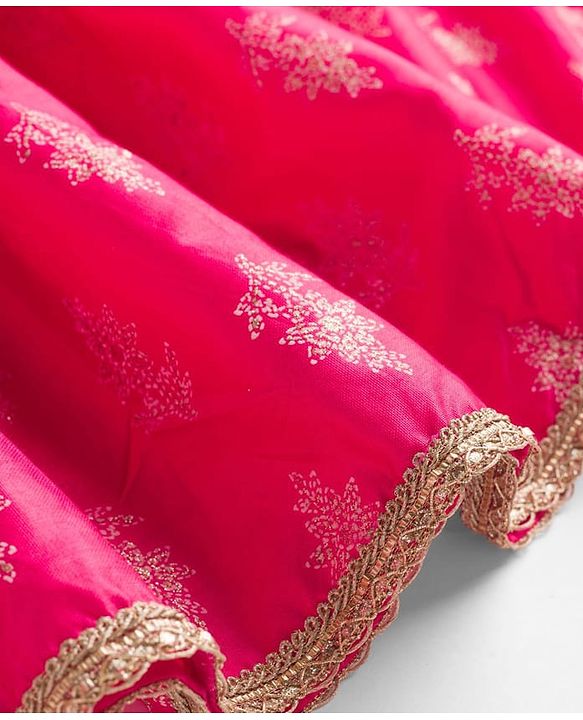 Pine Kids Cotton Woven Choli Lehenga & Dupatta Set With Floral Foil Print - Pink