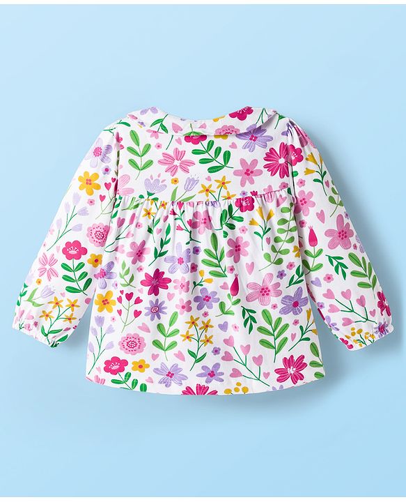 Babyhug Cotton Knit Full Sleeves Co-ords Night suit With Floral Print - White