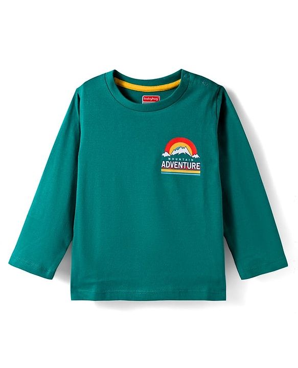 Babyhug 100% Cotton Knit Full Sleeves T-Shirt with Adventure Text Print Pack of 3 - Dark Green & Yellow Blue
