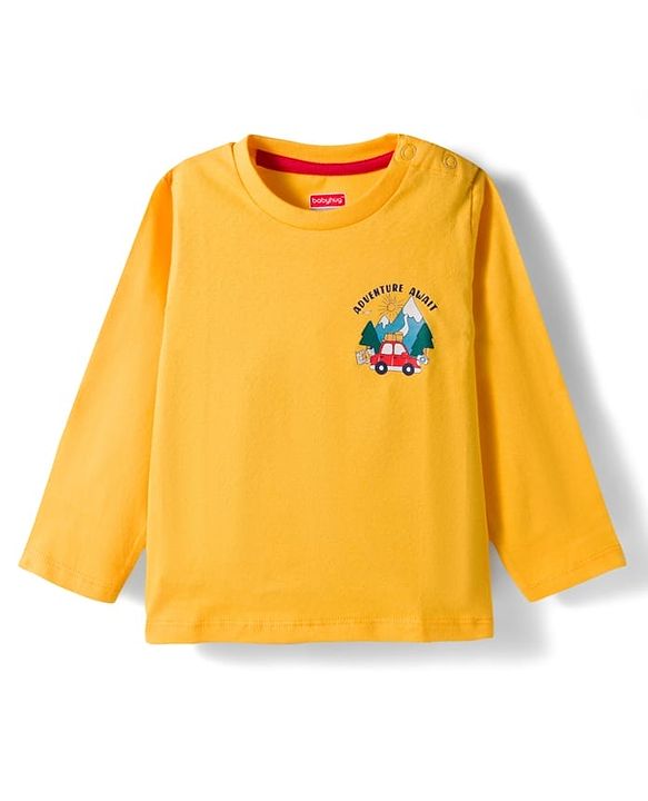 Babyhug 100% Cotton Knit Full Sleeves T-Shirt with Adventure Text Print Pack of 3 - Dark Green & Yellow Blue
