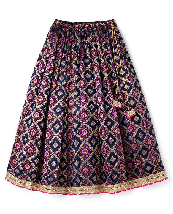Pine Kids Woven Half Sleeves Embroidered Choli with  Floral Printed Lehenga & Dupatta Set - Blue & Pink