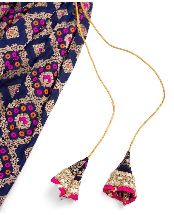 Pine Kids Woven Half Sleeves Embroidered Choli with  Floral Printed Lehenga & Dupatta Set - Blue & Pink