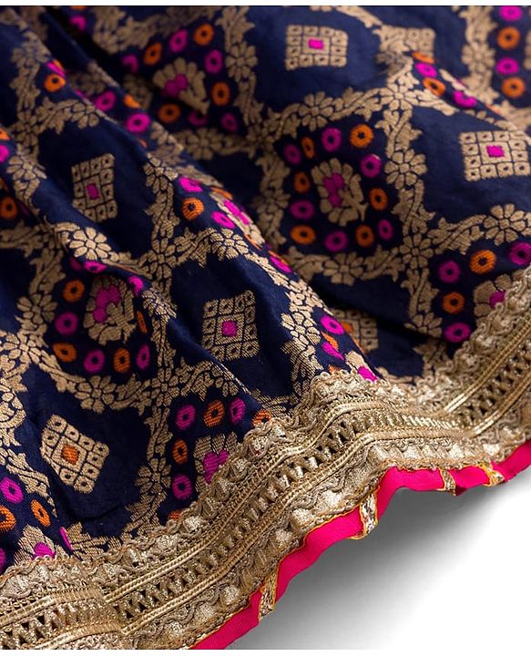 Pine Kids Woven Half Sleeves Embroidered Choli with  Floral Printed Lehenga & Dupatta Set - Blue & Pink