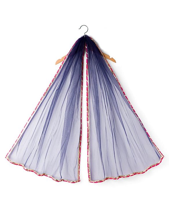 Pine Kids Woven Half Sleeves Embroidered Choli with  Floral Printed Lehenga & Dupatta Set - Blue & Pink