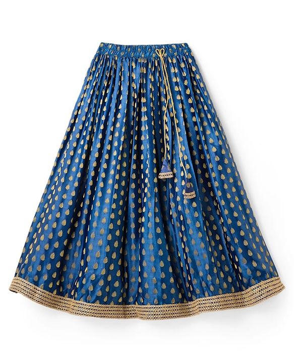 Pine Kids Woven Half Sleeves Lehenga Choli & Dupatta Set with Sequin Detailing - Red & Blue