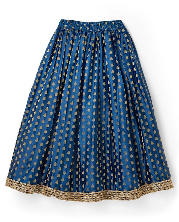 Pine Kids Woven Half Sleeves Lehenga Choli & Dupatta Set with Sequin Detailing - Red & Blue