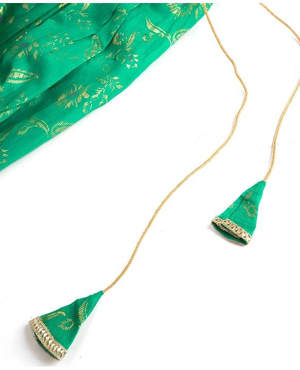 Pine Kids Woven Half Sleeves Lehenga Choli & Dupatta Set with Floral Print - Orange & Light Green