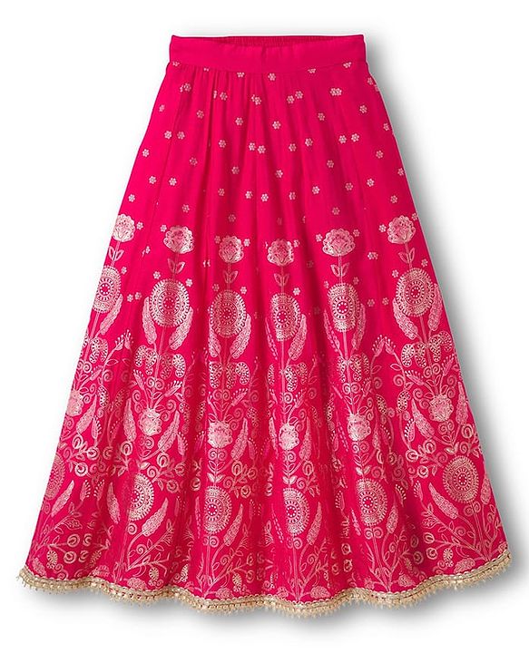 Pine Kids Woven Sleeveless Choli Lehenga Set with Dupatta & Floral Embroidery - Dark Pink