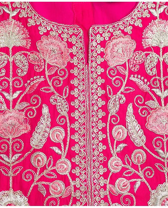Pine Kids Woven Sleeveless Choli Lehenga Set with Dupatta & Floral Embroidery - Dark Pink