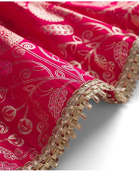 Pine Kids Woven Sleeveless Choli Lehenga Set with Dupatta & Floral Embroidery - Dark Pink
